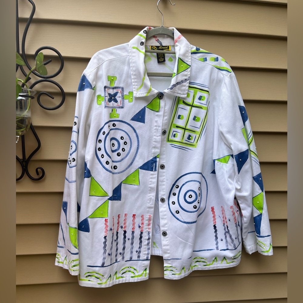Mirasol Women White Denim Button Front Jacket, Size 2X